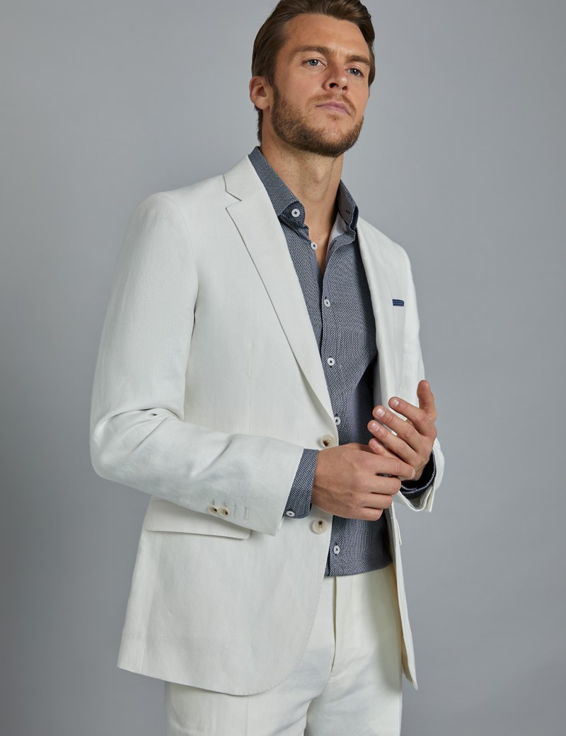Men's Regular Fit Linen Suits / Men's Cream Double Breasted Plain Linen ...