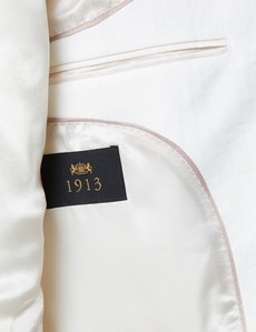 Men's White Herringbone Linen Tailored Fit Italian Suit Jacket - 1913 Collection 