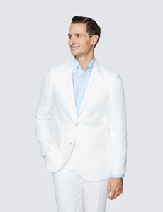 Men's White Herringbone Linen Tailored Fit Italian Suit Jacket - 1913 Collection 