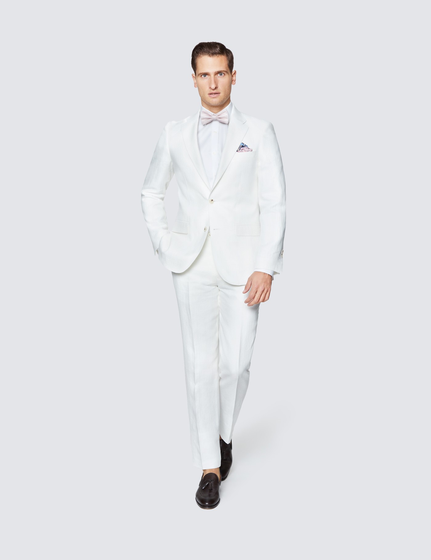 Men's White Herringbone Linen Tailored Fit Italian Suit 1913
