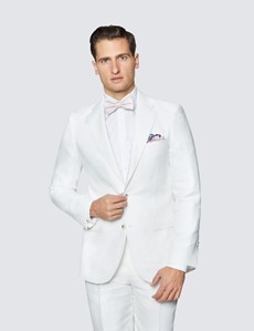 Men's White Herringbone Linen Tailored Fit Italian Suit - 1913 Collection