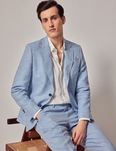 Men's Light Blue Herringbone Linen 2 Piece Tailored Fit Italian Suit ...