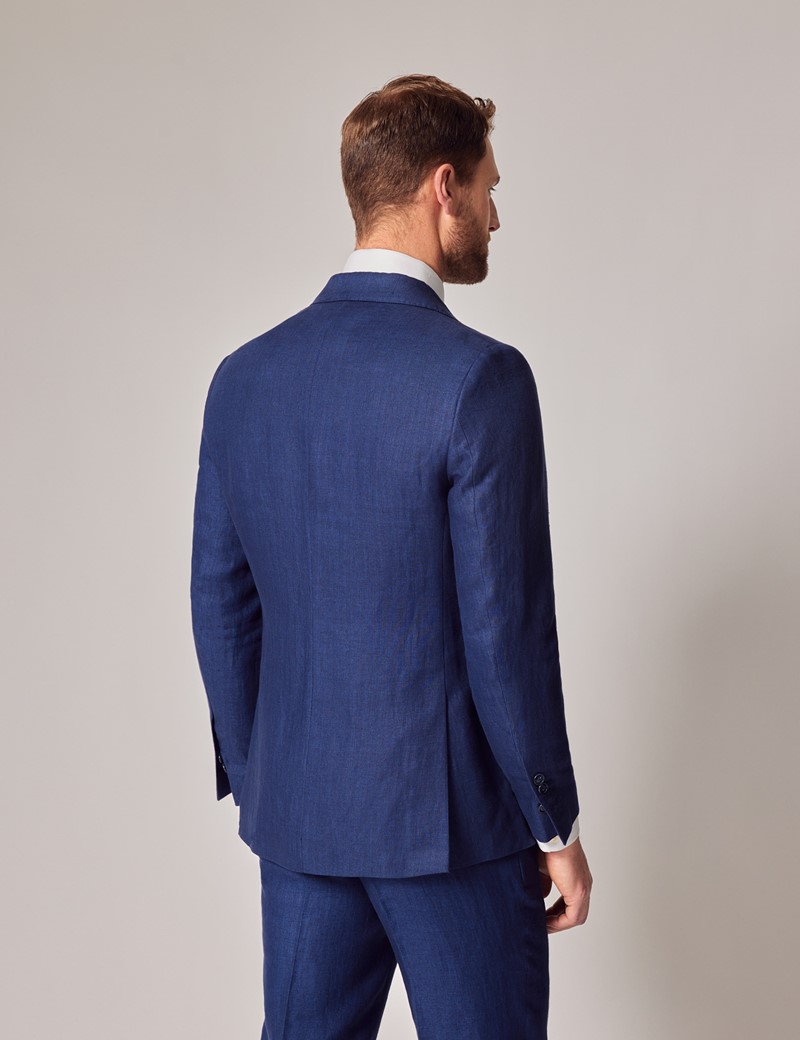 Hawes & Curtis Men's Light Blue Herringbone Linen Tailored Fit Italian Suit Jacket- 1913 Collection Size 48 (EU 58)