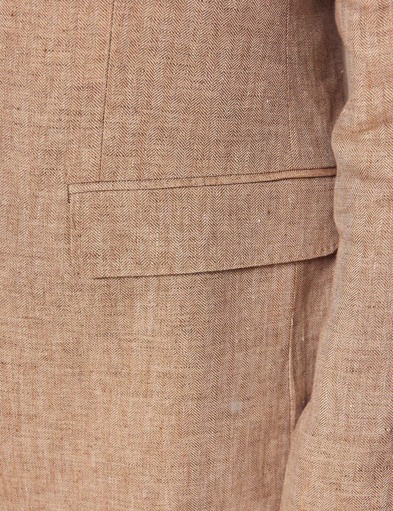 Pink Herringbone Linen Tailored Fit Italian Suit Pants - 1913 Collection