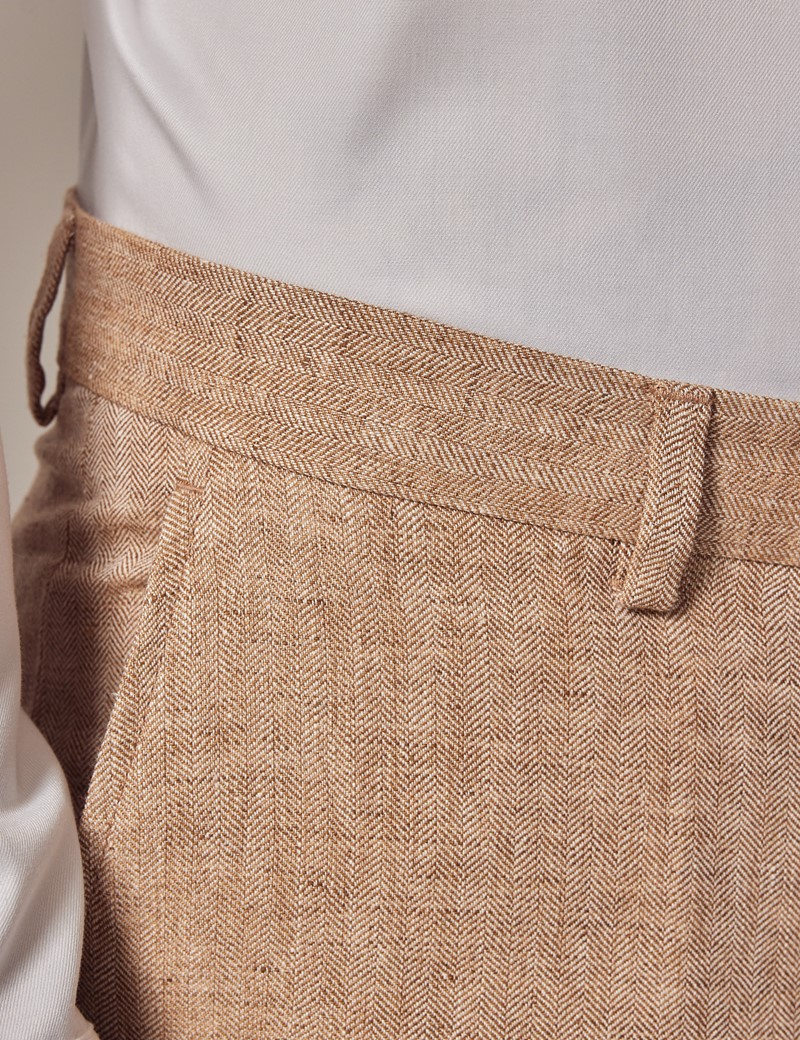 Beige Herringbone Tailored Linen Italian Suit Pants – 1913 Collection