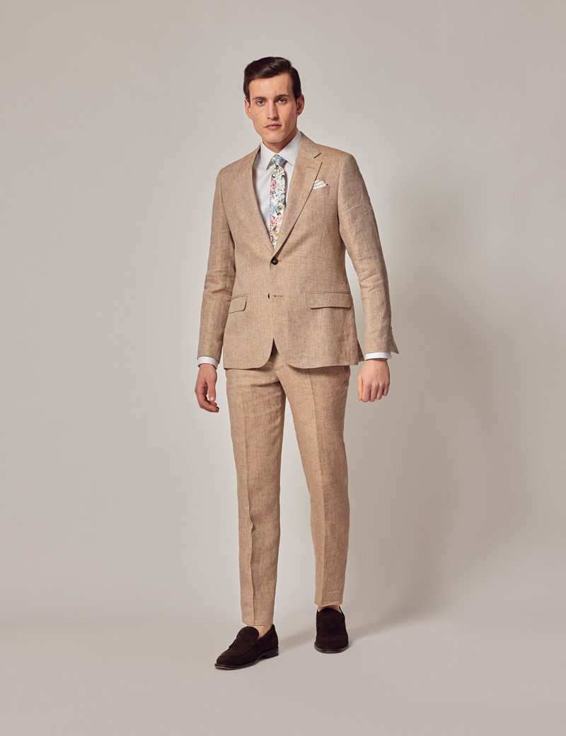 Beige Herringbone Linen Tailored Italian Suit - 1913 Collection