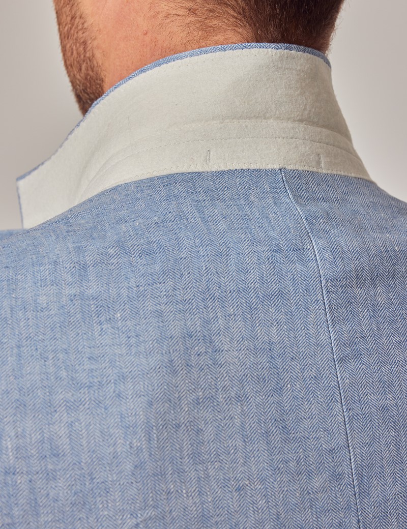 Men's Light Blue Herringbone Linen Tailored Italian Suit Pants