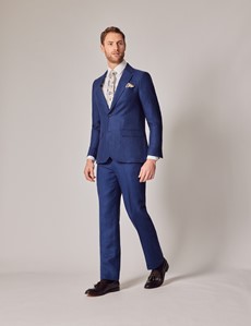 Men's Royal Blue Herringbone Linen 3 Piece Tailored Fit Italian Suit ...