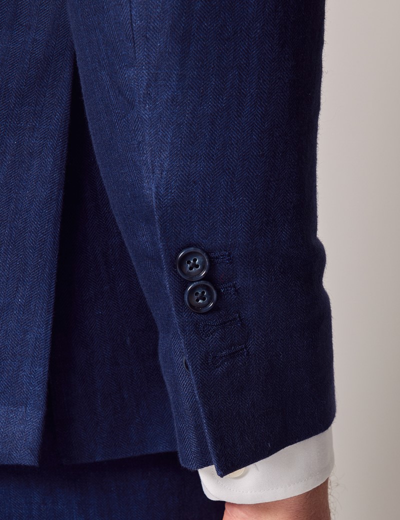 Men's Royal Blue Herringbone Linen 3 Piece Tailored Fit Italian Suit ...