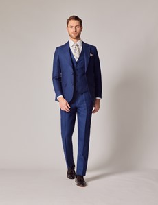 Men's Royal Blue Herringbone Linen 3 Piece Tailored Fit Italian Suit ...