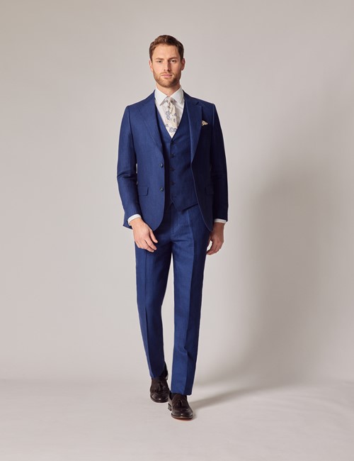 Hire 3 Piece Italian Blue Suit with Dove Grey Double Breasted Waistcoat |  Rathbones Tailor