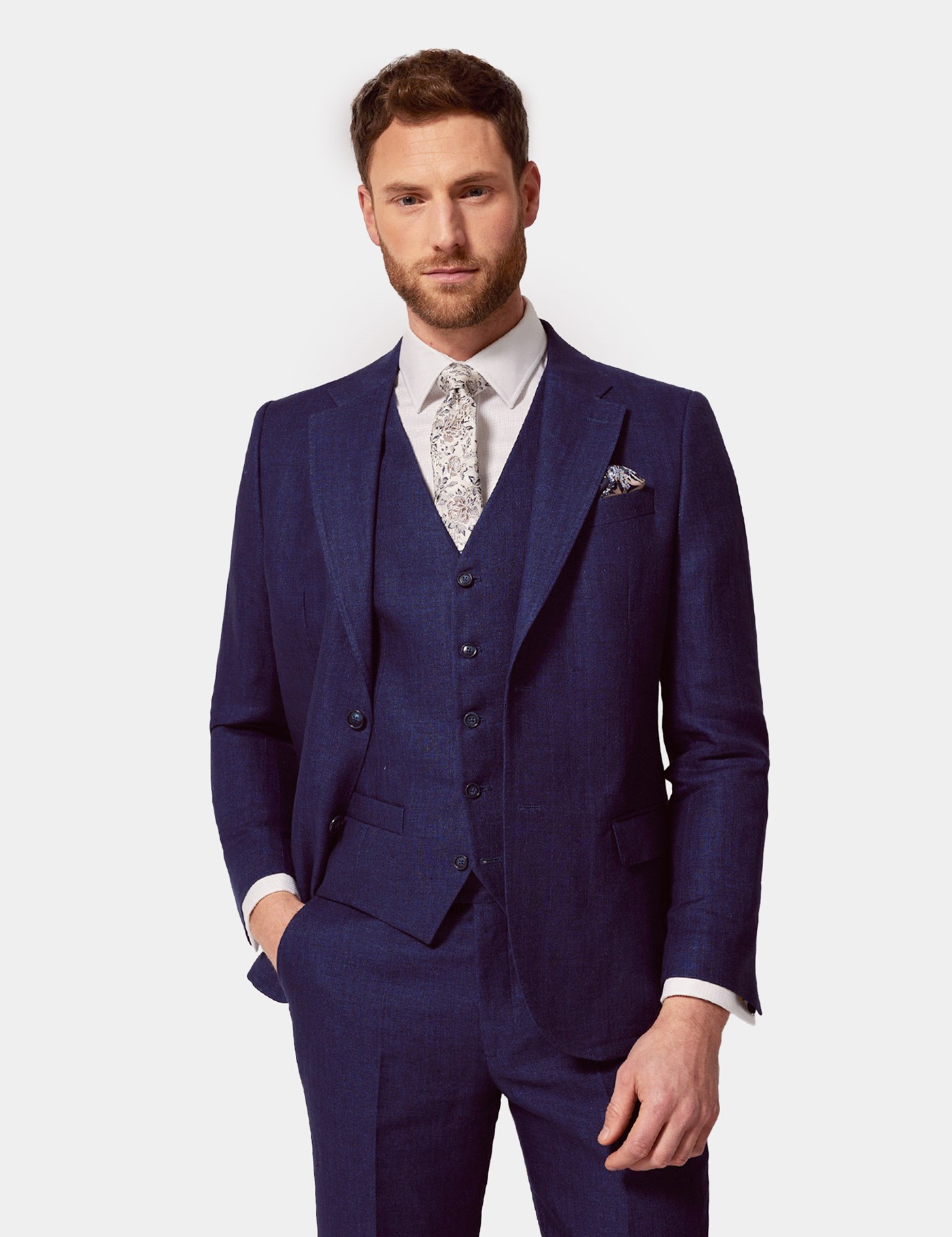 & Tailored Fit Royal Blue Herringbone 1913 Suit One