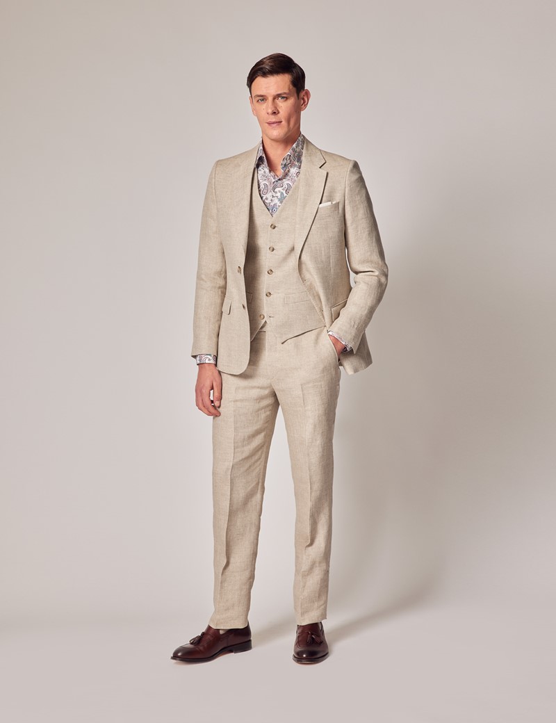 Men's Royal Blue Italian Cotton Linen Slim Suit Pants - 1913 Collection