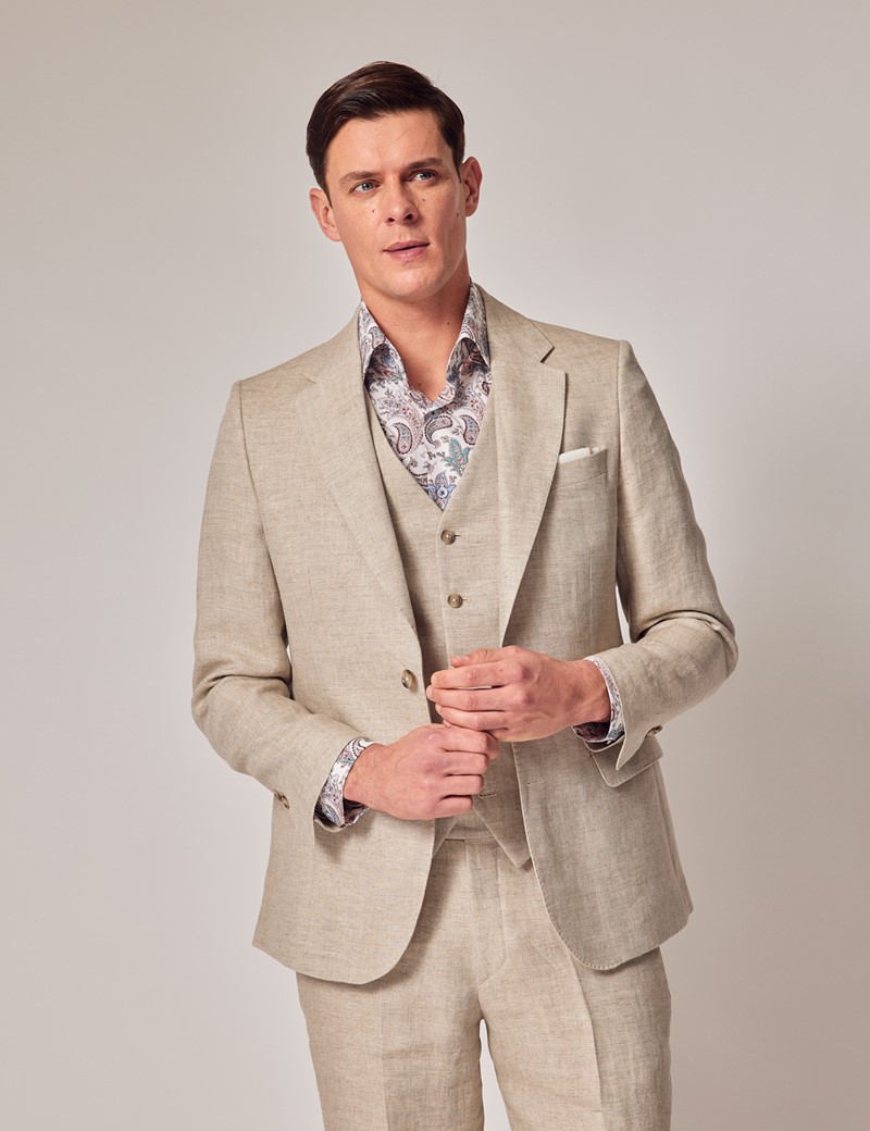 Hawes & Curtis Cream Double Breasted Linen Tailored Suit Jacket - 1913 Collection