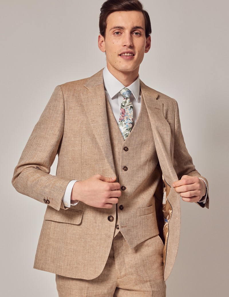 Hawes & Curtis Herringbone Linen Tailored Fit Italian Suit Jacket
