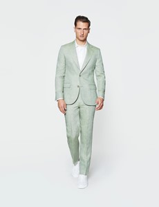 Men's Green Semi Plain Linen Tailored Fit Italian Suit Jacket - 1913 Collection