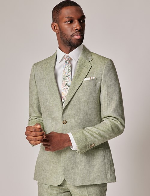 Green Linen Tailored Italian Suit Jacket - 1913 Collection