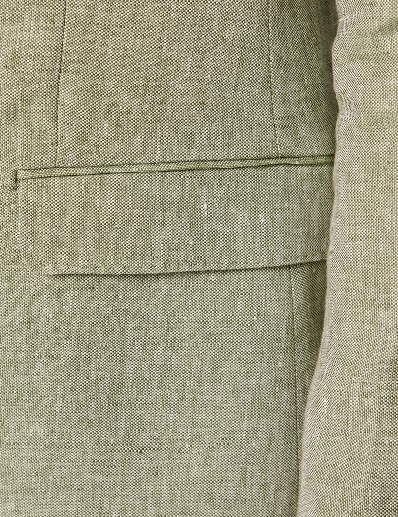 Men's Green Semi Plain Linen Tailored Fit Italian Suit Jacket - 1913 ...