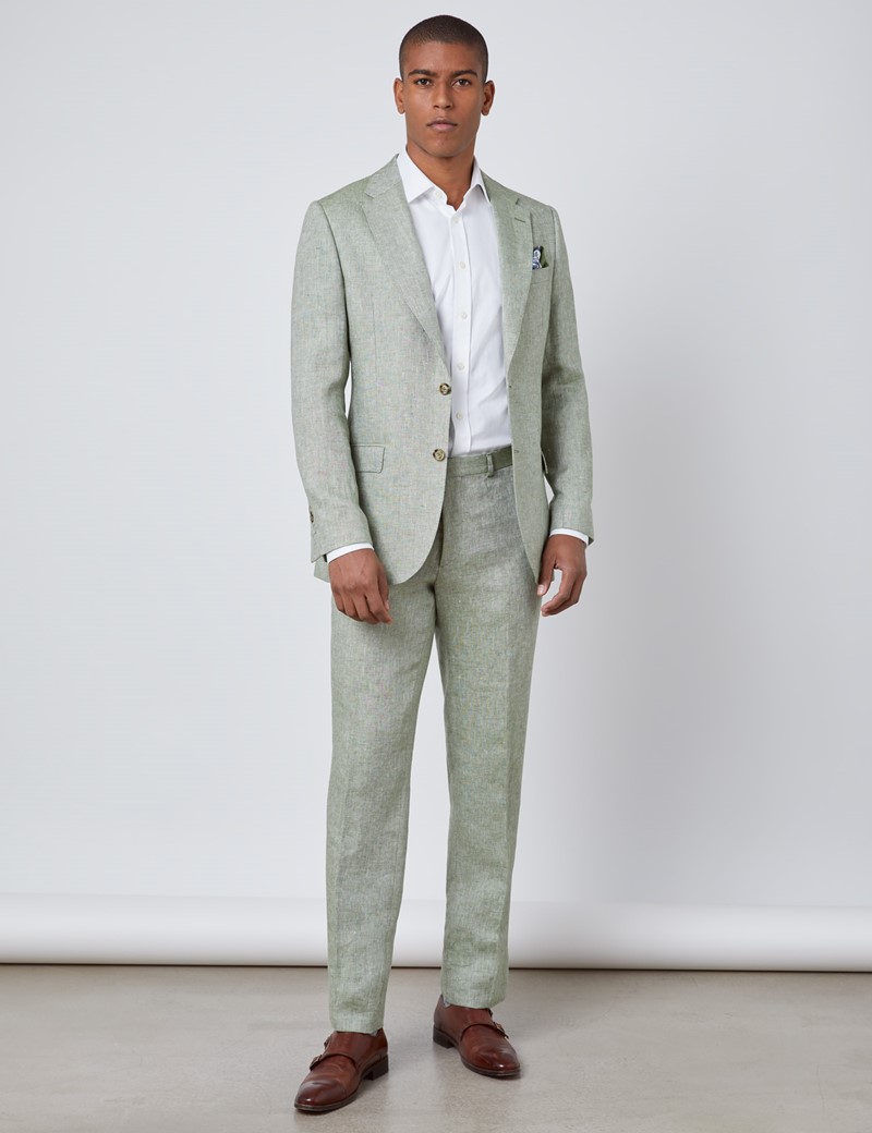 Leinenanzug 1913 Kollektion Tailored Fit Grun Leicht Strukturiert 100 Leinen Hawes Curtis