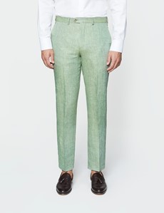 Men's Green Semi Plain Linen Tailored Fit Italian Suit - 1913 Collection