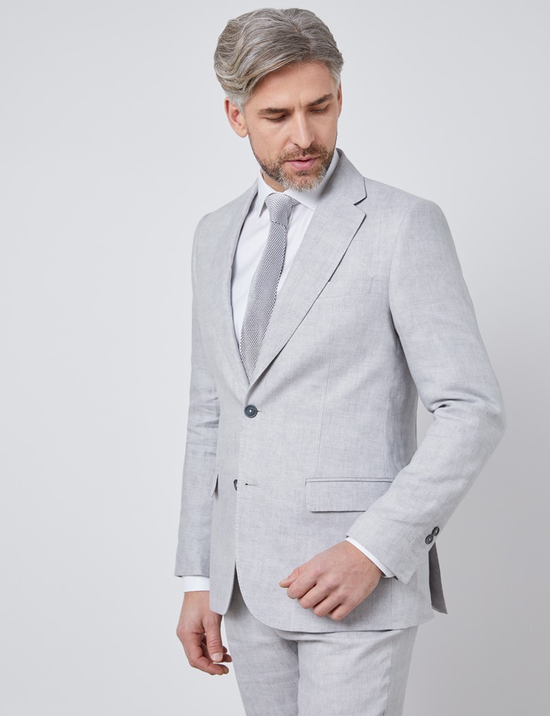 Leinenanzug Premium 1913 Kollektion Tailored Fit Grau 100 Leinen Hawes Curtis
