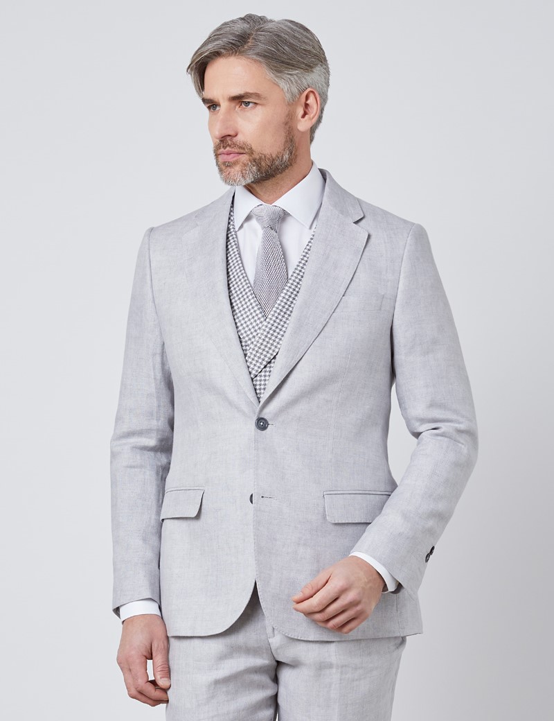 Men's Grey Semi Plain Linen Tailored Fit Italian Suit 1913 Collection