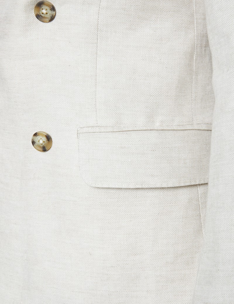 Men's Cream Double Breasted Plain Linen Tailored Fit Suit Jacket