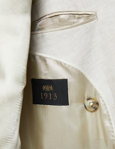 Men's Cream Double Breasted Plain Linen Tailored Fit Suit Jacket