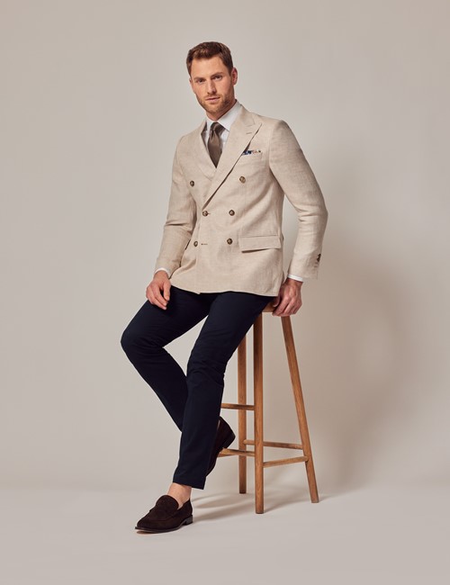 Cream Double Breasted Linen Tailored Suit Jacket - 1913 Collection 
