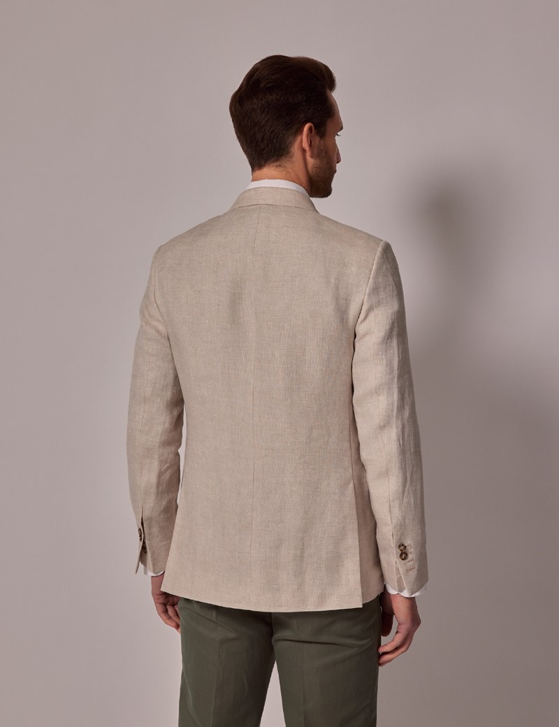 Men's Cream Double Breasted Linen Tailored Suit Jacket