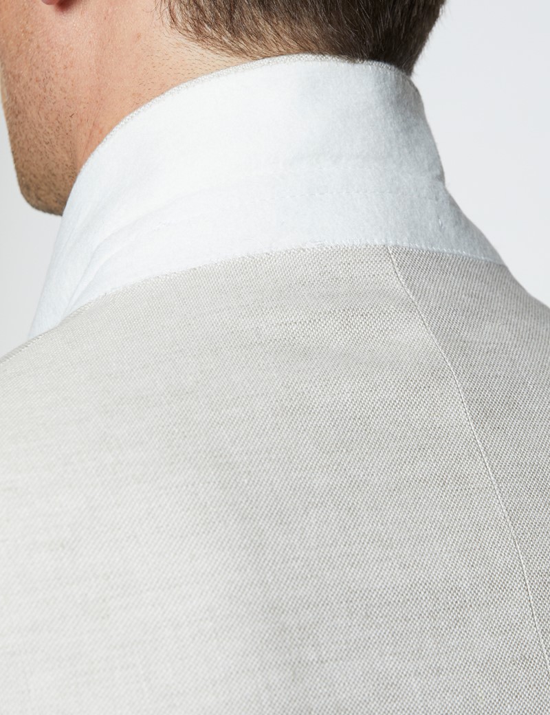 Men's Cream Double Breasted Plain Linen Tailored Fit Suit
