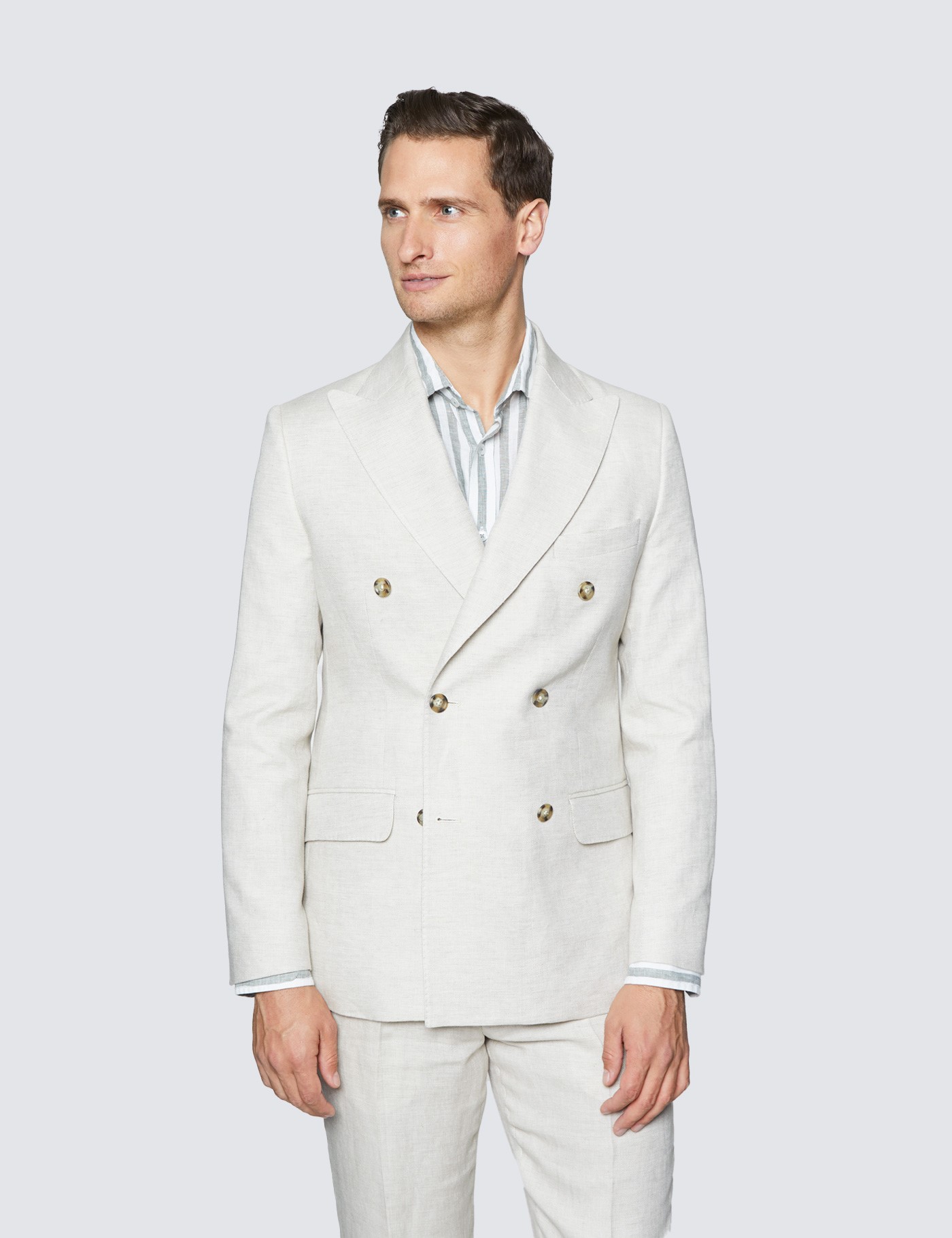 Men's Cream Double Breasted Plain Linen Tailored Fit Suit | Hawes & Curtis