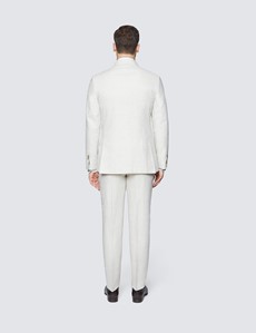 Men's Cream Double Breasted Plain Linen Tailored Fit Suit