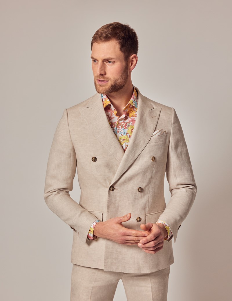 Cream Double Breasted Linen Tailored Italian Suit - 1913 Collection