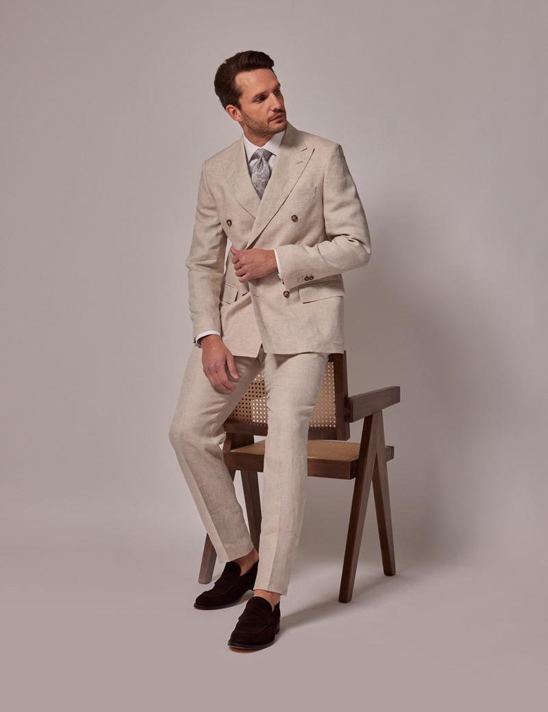 Men 2 Piece Beige Suits, Wedding Suit, Linen Suit