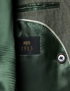 Men's Dark Green Semi Plain Linen Tailored Fit Double Breasted Italian Suit Jacket - 1913 Collection