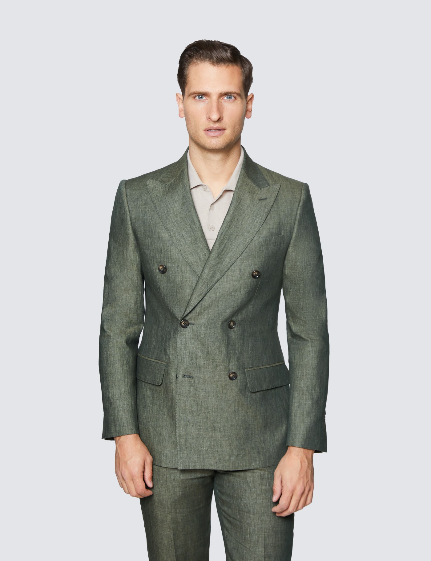 1913 Collection Linen Semi Plain Tailored Fit Double Breasted Italian ...