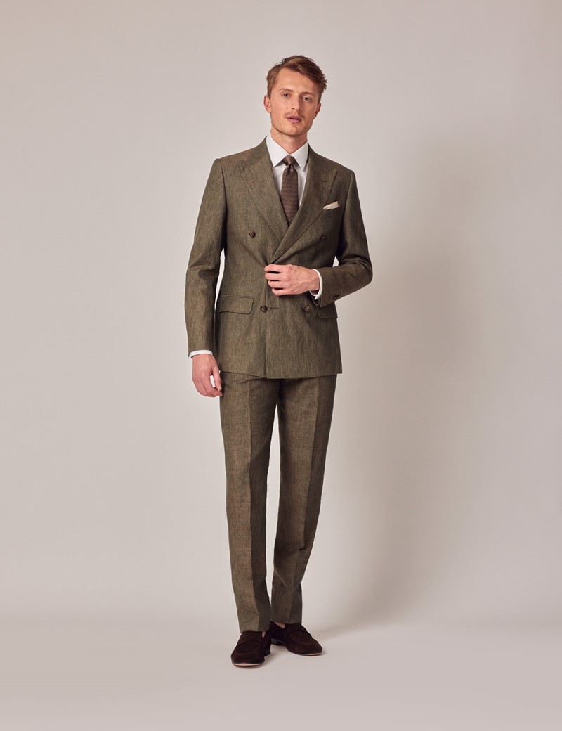 Dark Green Linen Tailored Double Breasted Italian Suit Jacket - 1913 ...