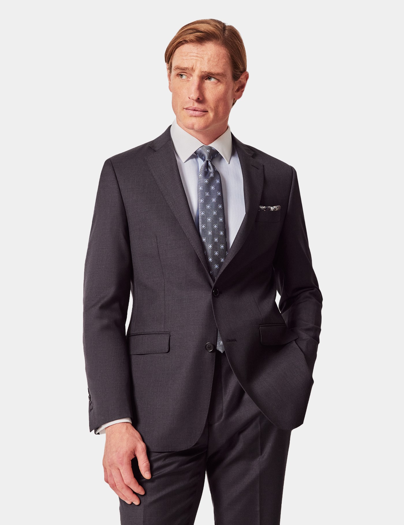 & Tailored Fit Dark Twill Suit Jacket short