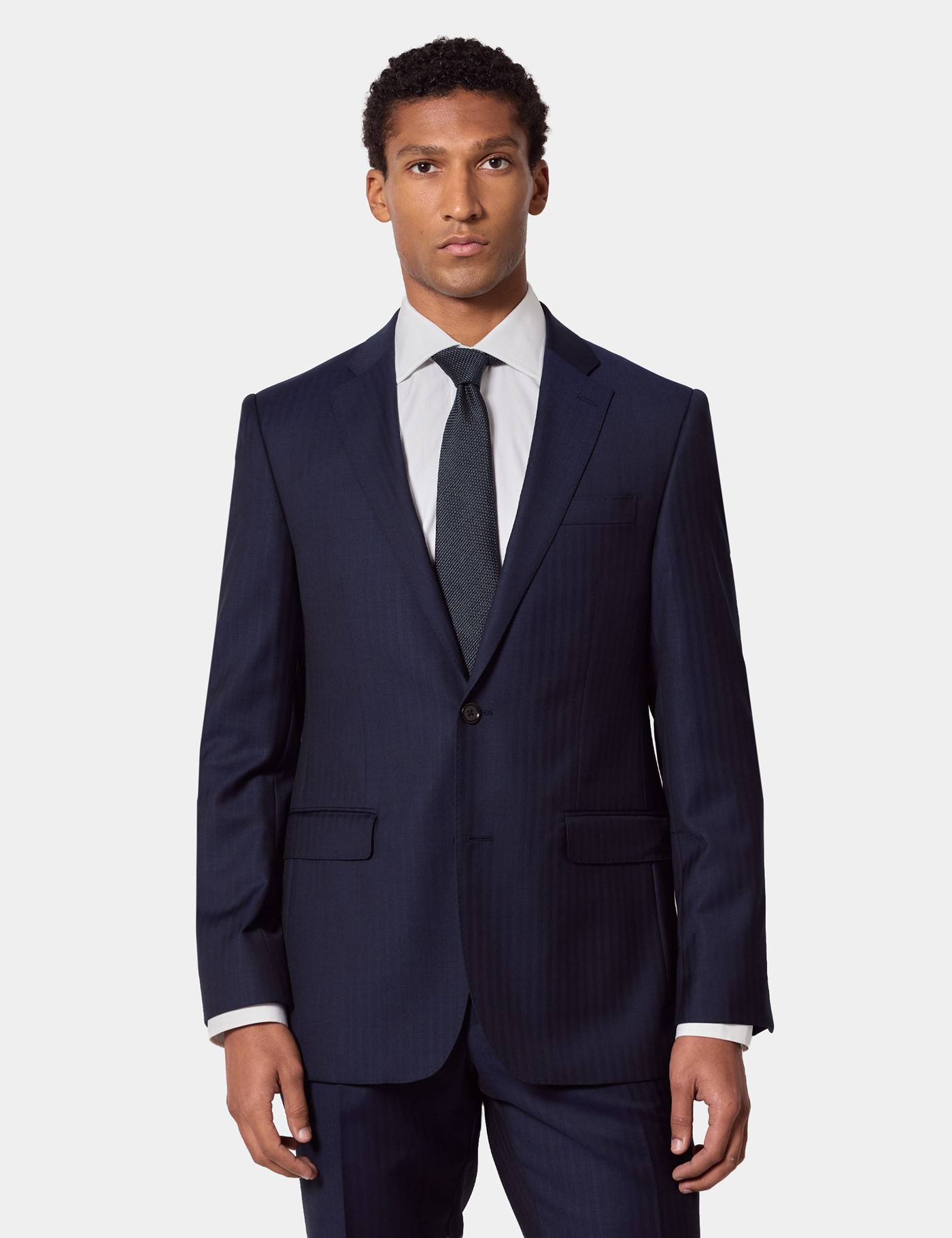 & Tailored Fit Herringbone Slim Suit One