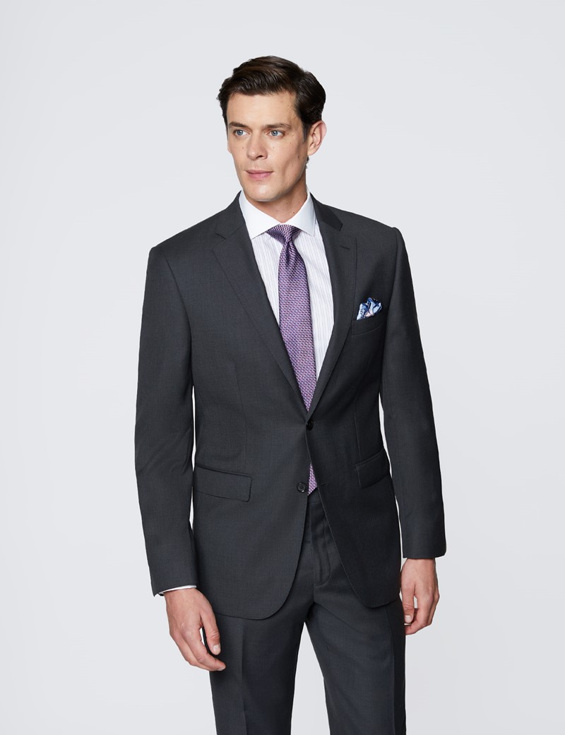 Men's Dark Charcoal Twill Classic Fit Suit Jacket