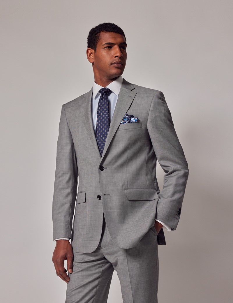 Men's Light Grey Twill Classic Fit Suit Jacket | Hawes & Curtis