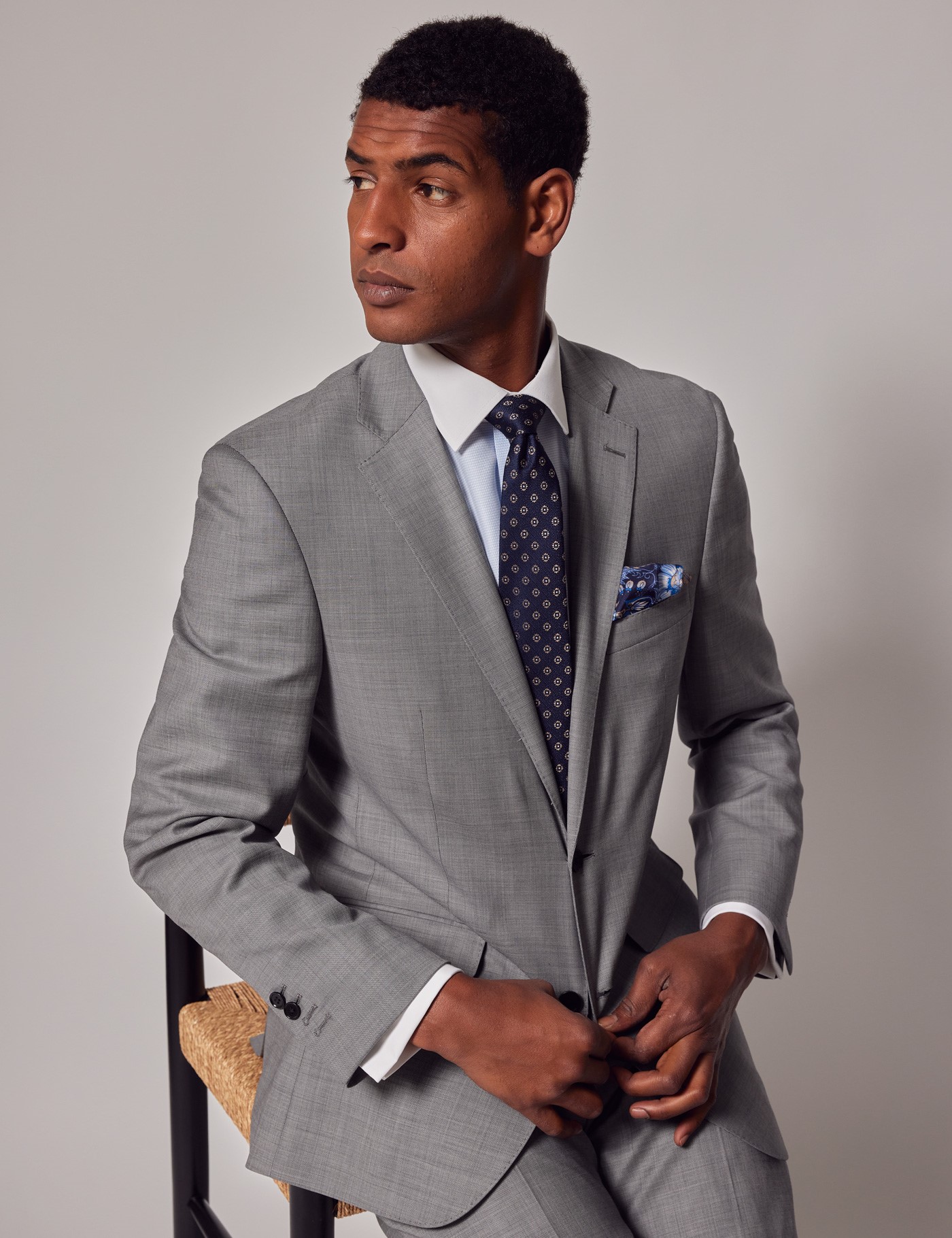 Men's Light Grey Twill Classic Fit Suit Jacket | Hawes & Curtis