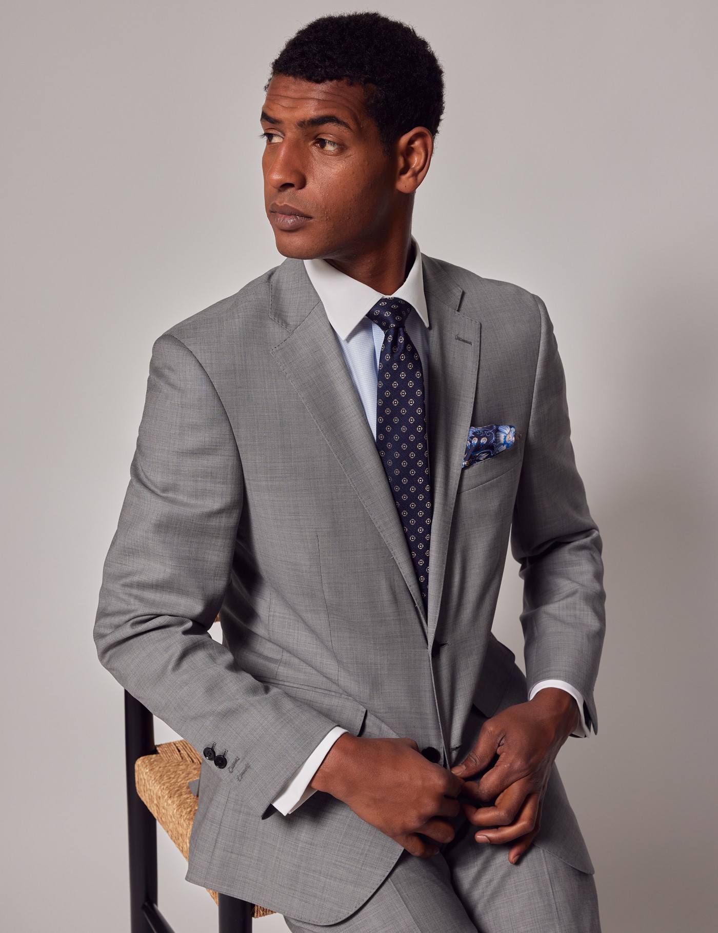 Men s Light Grey Twill Classic Fit Suit Jacket Hawes Curtis