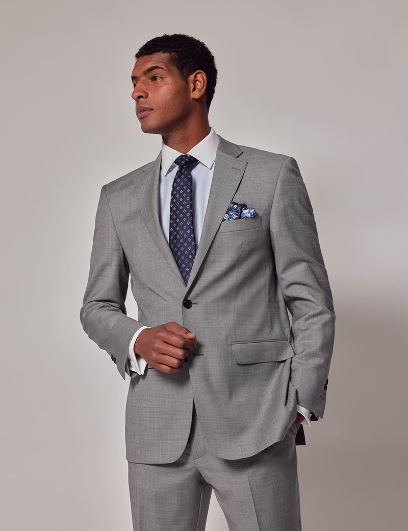 Men's Light Grey Twill Classic Fit Suit - Super 120s Wool | Hawes and ...