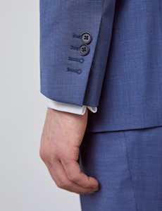 Men's Blue Pin Dot Semi Plain 3 Piece Classic Fit Suit