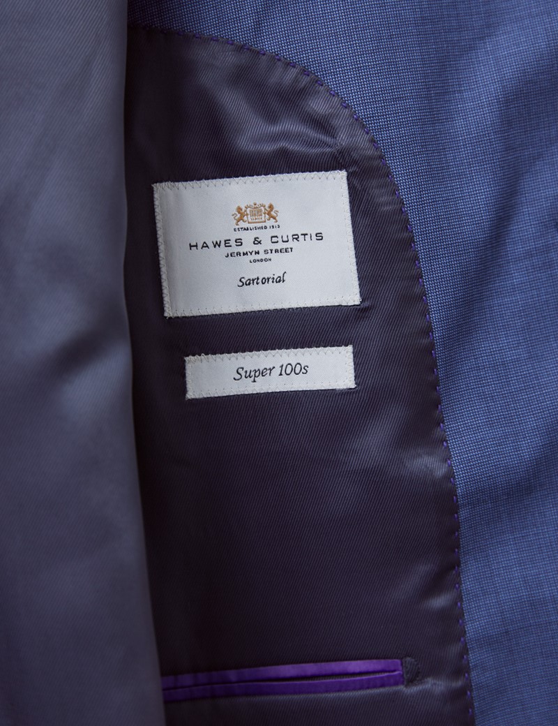 Men's Blue Pin Dot Semi Plain Classic Fit Suit