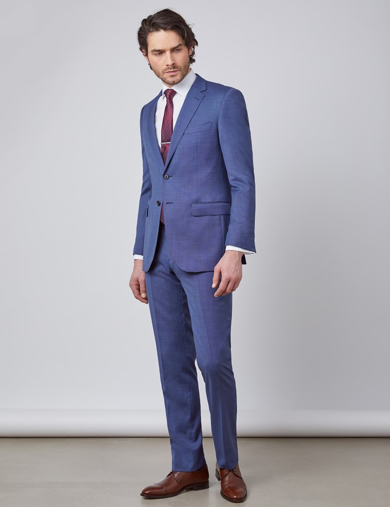 Zweiteiler Anzug – 100s Wolle – Classic Fit – blau strukturiert