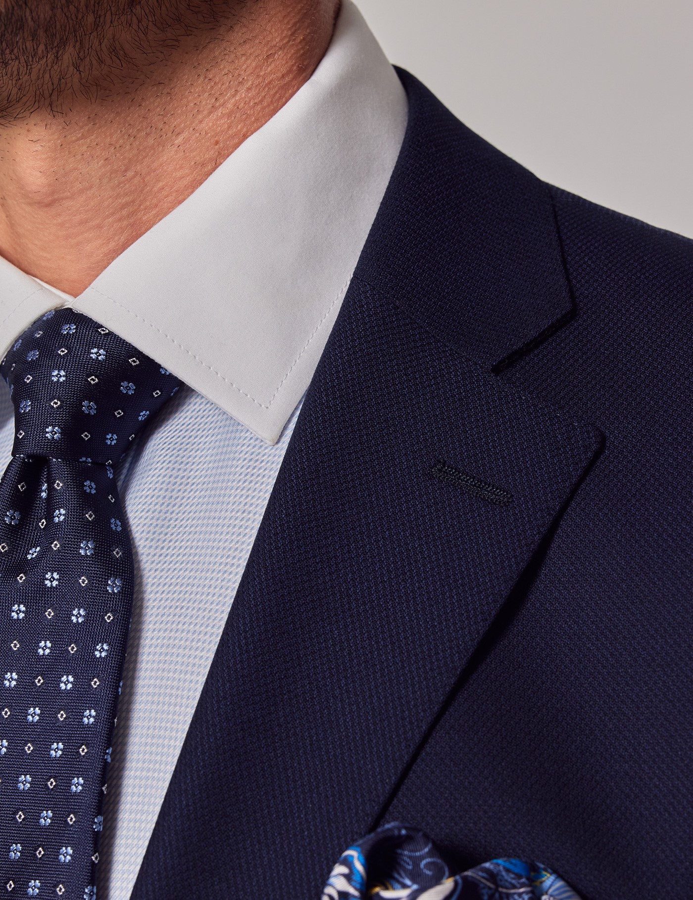 Men's Navy Textured Weave Classic Fit Suit Jacket | Hawes & Curtis