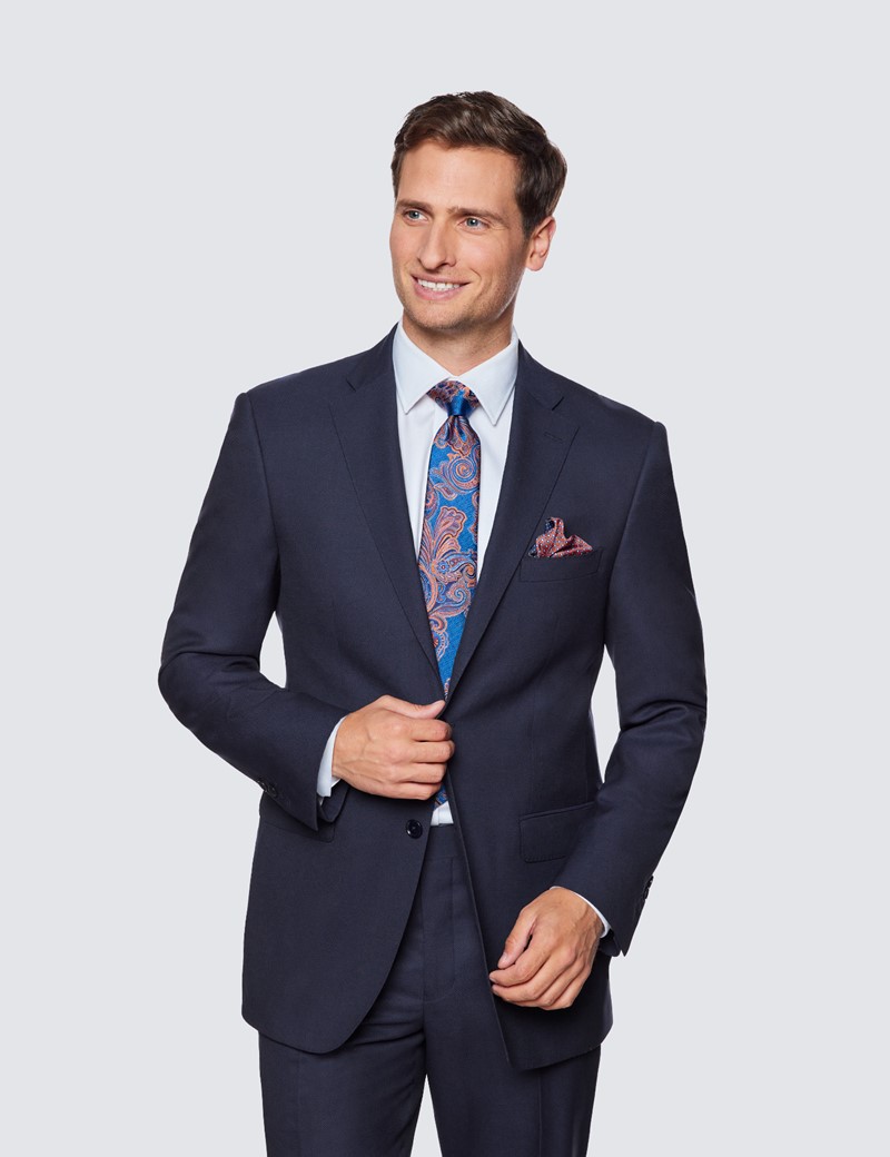 Men's Navy Textured Weave Classic Fit Suit | Hawes & Curtis